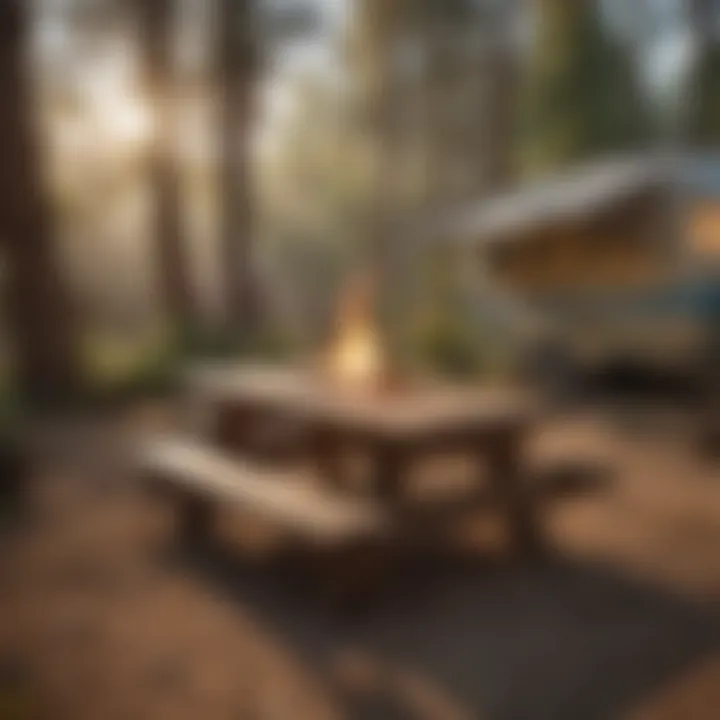 Amenities available at a San Diego campground, including picnic tables and fire pits