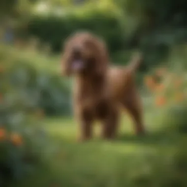 Playful Cocker Spaniel in Garden Cocker Spaniel enjoying a playful moment in a lush garden
