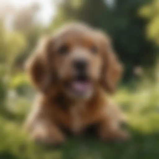 Playful cocker spaniel puppies in a sunny garden