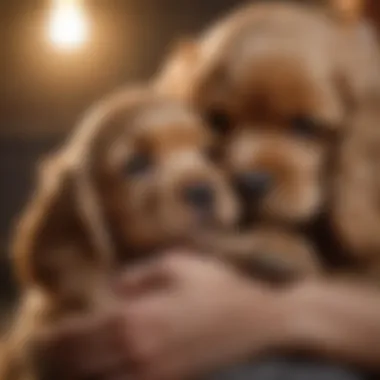 Cocker spaniel puppy being cuddled by a young owner