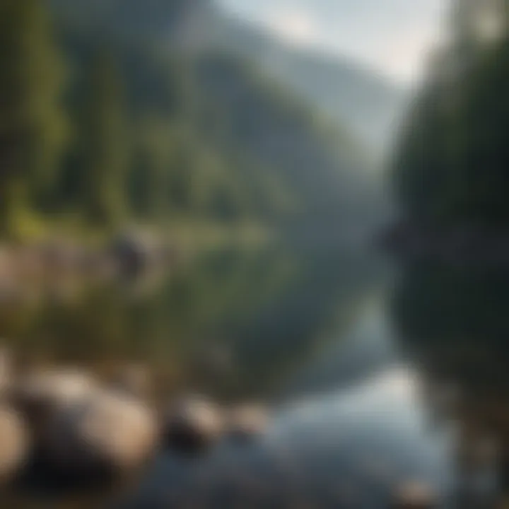 A serene lake surrounded by mountainous terrain in a national park in West Virginia.