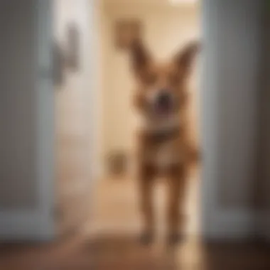 A happy dog using an electronic dog door, demonstrating seamless entry and exit.