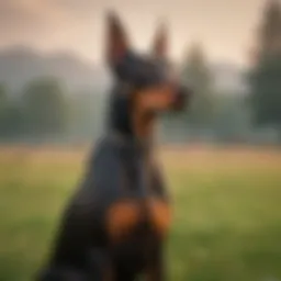 European Doberman Pinscher standing proud in a lush field