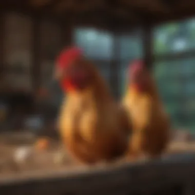 A colorful assortment of friendly chicken breeds in a peaceful coop.