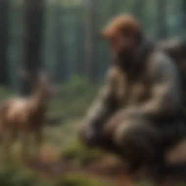 A well-equipped hunter examining the environment