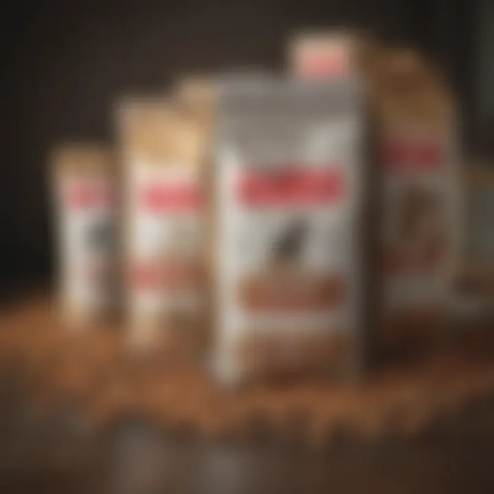 Different Royal Canin dog food formulas stacked for comparison