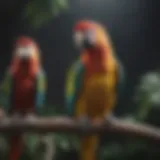 Colorful parrot perched on a branch showcasing its vibrant feathers