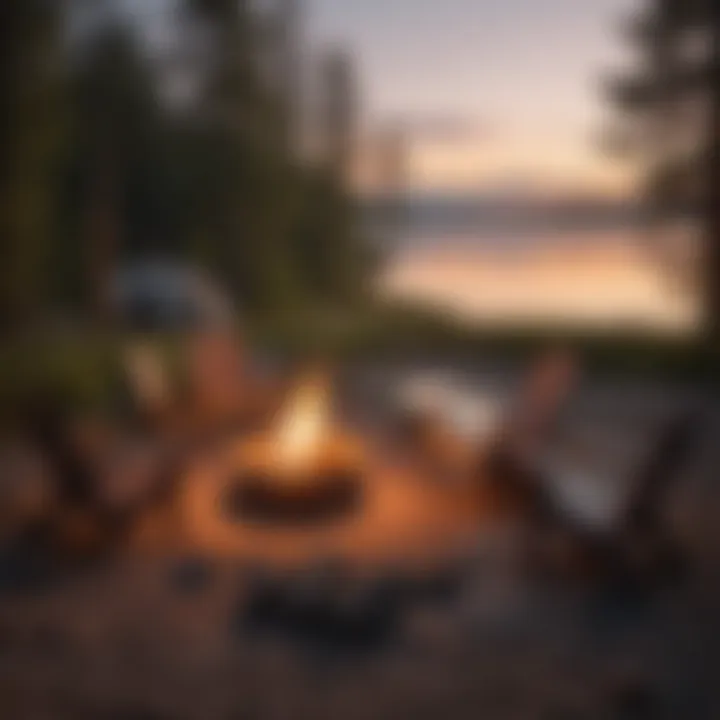 A cozy campsite setup with a campfire and chairs, perfect for relaxation and stargazing