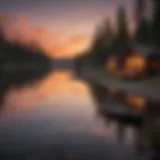 Serene view of Lake Vermilion at sunset with rustic cabins in the foreground