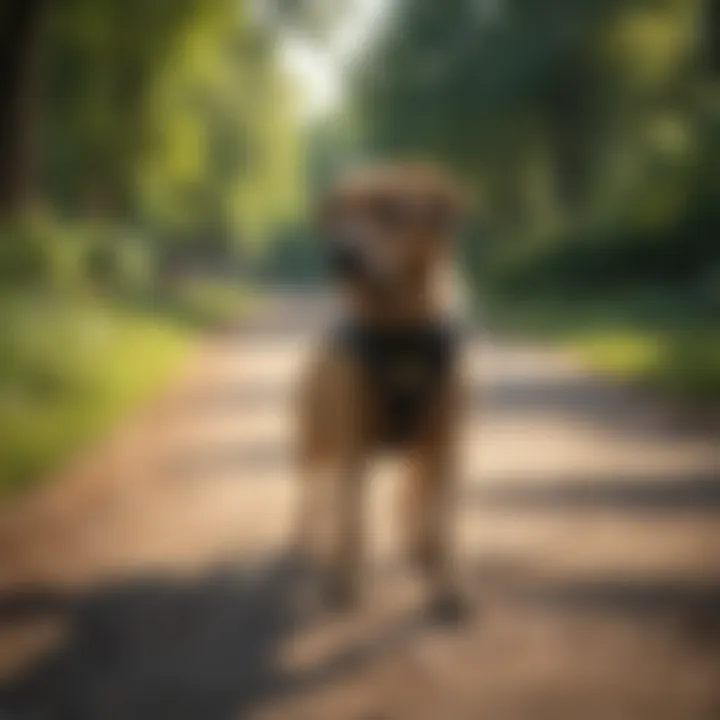 A community training session for service dogs in a park setting