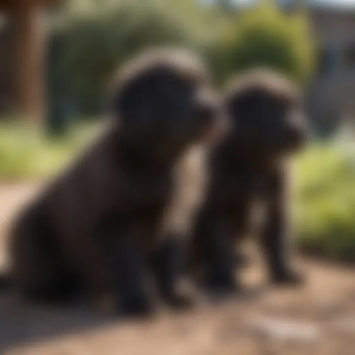 Newfoundland puppies playing in a sunny Arizona backyard