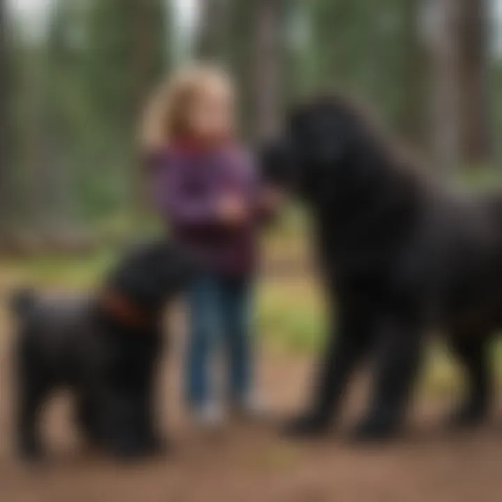 A Newfoundland puppy interacting with children to enhance socialization