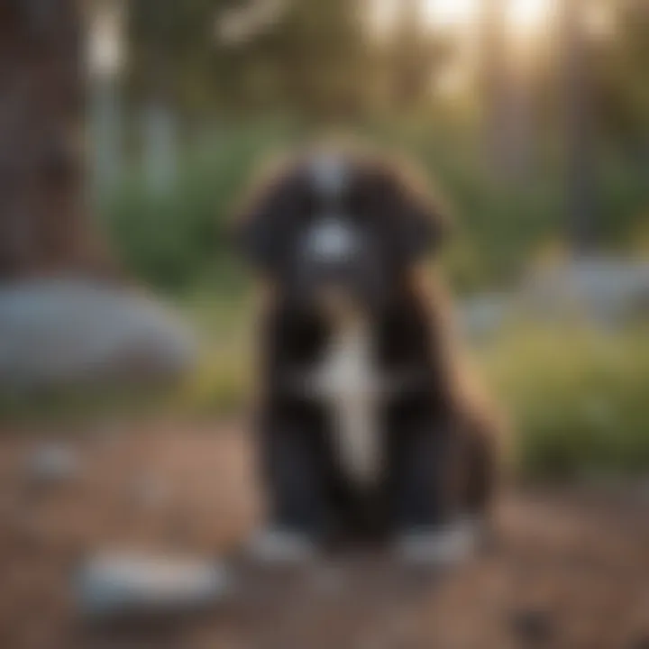 A Newfoundland puppy being trained in a spacious outdoor area