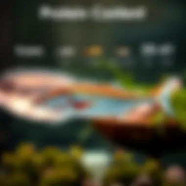 Protein Content in Fish Nutritional chart illustrating protein content in different species of fish.