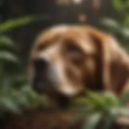 A serene pet resting beside a cannabis plant, symbolizing harmony between animals and nature.