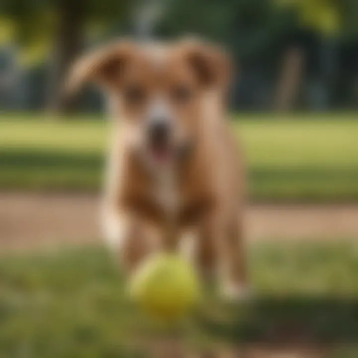 A playful puppy named Buddy fetching a ball in a sunny park, representing trending dog names.