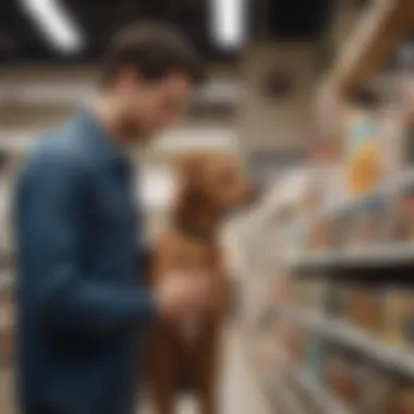 Choosing the Perfect Name for a Male Dog A thoughtful dog owner choosing a name for their male dog while browsing a pet store.