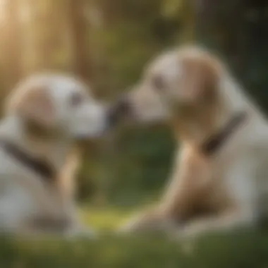 Labrador Retriever interacting with an individual in a peaceful setting