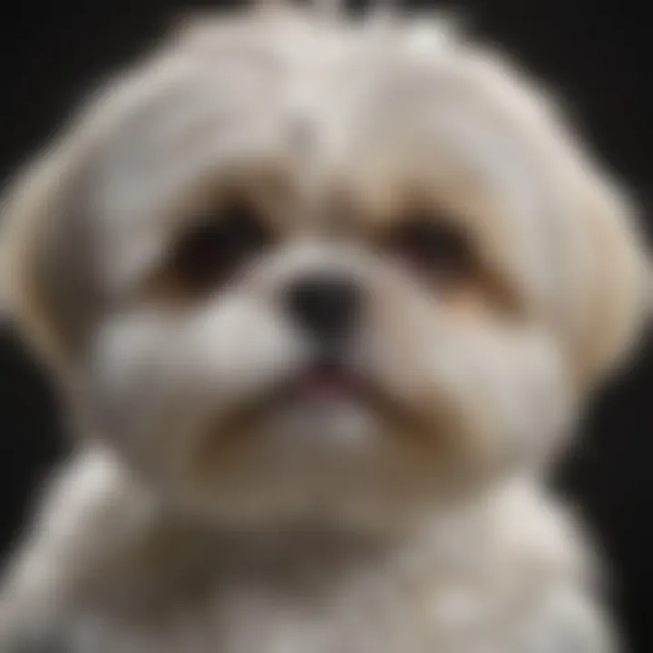 A close-up of a healthy Maltese Shih Tzu showcasing its distinctive coat