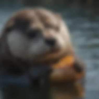 Close-up of a sea otter using a tool to crack open a shell, demonstrating their intelligence and problem-solving skills