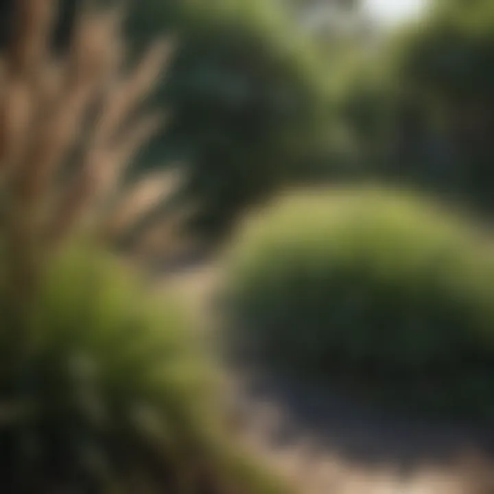 Garden design featuring tall ornamental grasses with other plants