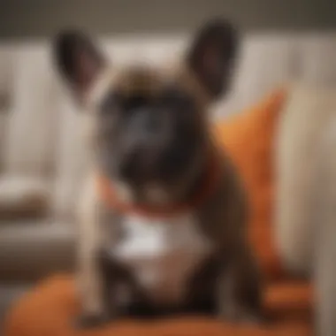 A curious French Bulldog sitting on a cozy couch