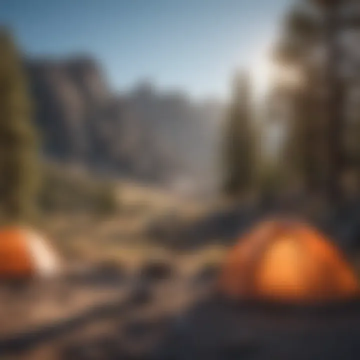 Scenic mountain view with campsite