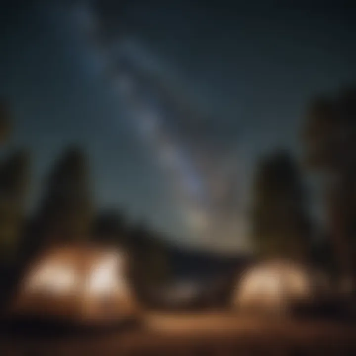 Starry night sky over a camping site