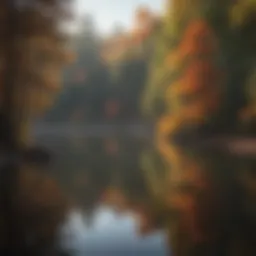 A tranquil lake surrounded by autumn foliage in Georgia