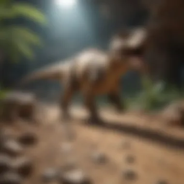An educational dinosaur excavation kit with tools and fossil replicas.