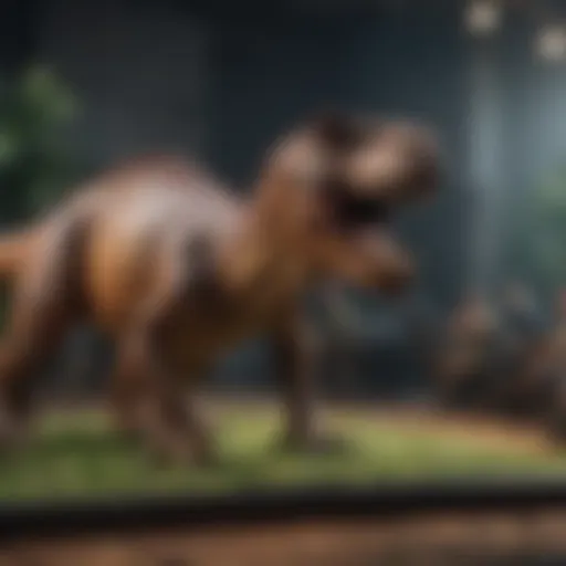 A collection of realistic dinosaur figures arranged on a vibrant play mat.