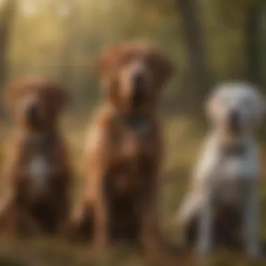 Diversity of Gun Dog Breeds Various gun dog breeds lined up to highlight their diversity