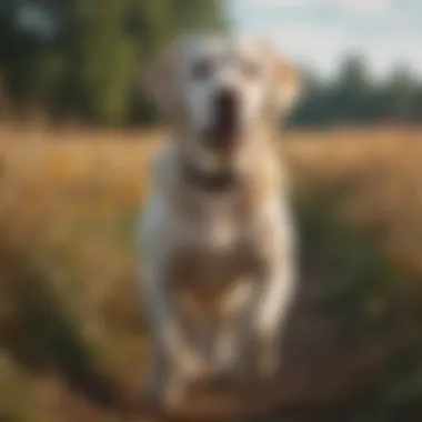 A Labrador Retriever showcasing its retrieving skills in a field