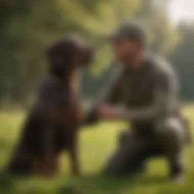 A training session with a gun dog, focusing on obedience and skills