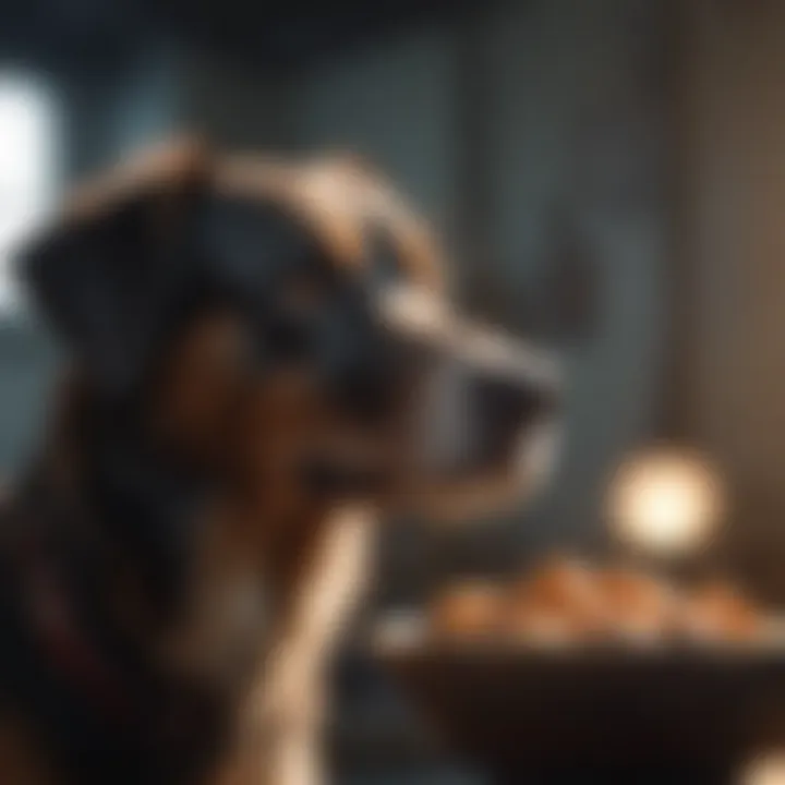 A dog owner and dog engaging in a training session with treats.