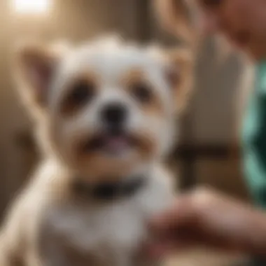 Calm hypoallergenic small dog being groomed