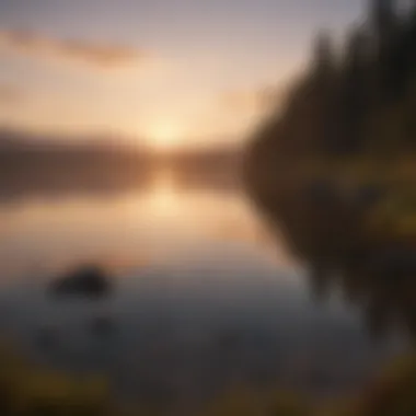 A picturesque sunset over a tranquil lake, illustrating peaceful lifestyle