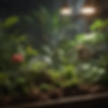 Close-up of different types of terrarium lights arranged aesthetically