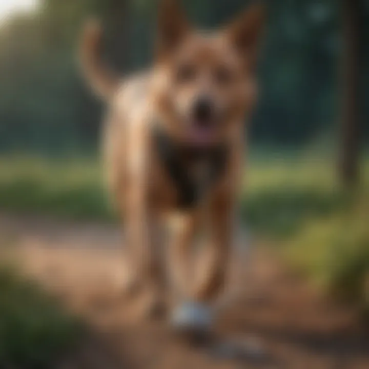 Close-up of a durable waist dog leash with reflective elements
