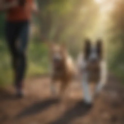 A runner using a waist dog leash with a happy dog