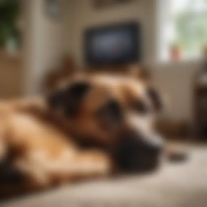 A calm dog resting next to its owner during a quiet afternoon.