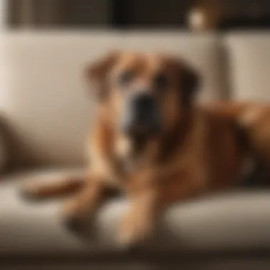 A gentle giant, a big dog peacefully resting on a cozy couch.