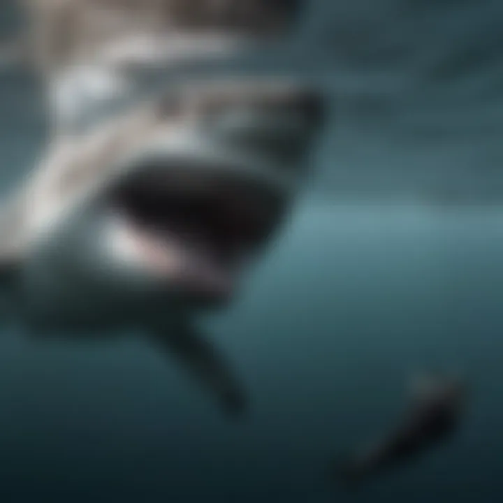 An exhilarating moment of a diver encountering a great white shark up close.