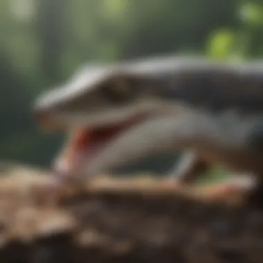 Close-up of a skink's tongue catching prey