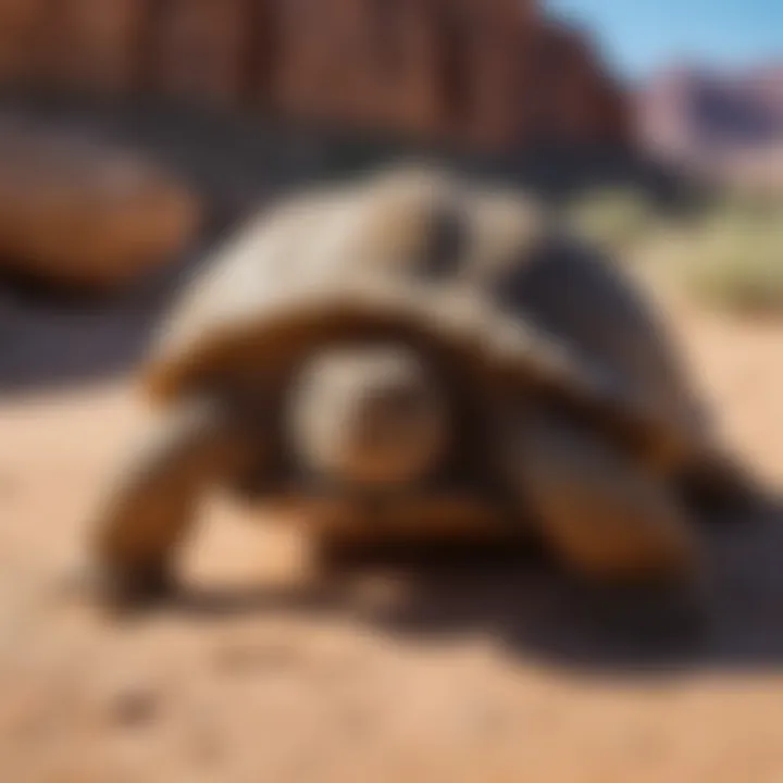 A close-up of a desert tortoise basking in the sun, illustrating its remarkable adaptations to the harsh environment.