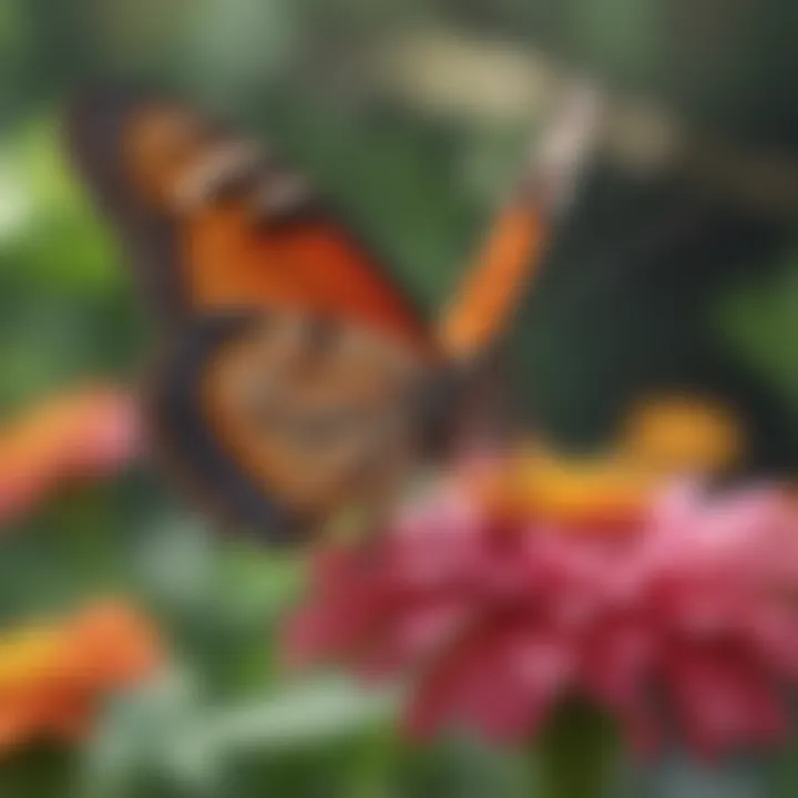 A close-up of a vibrant butterfly perched on a colorful flower.