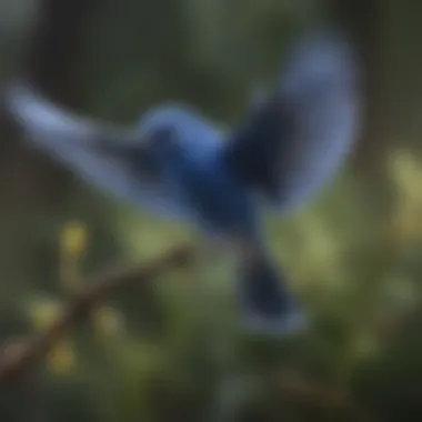 A blue bird in flight, demonstrating its agile and graceful movement.