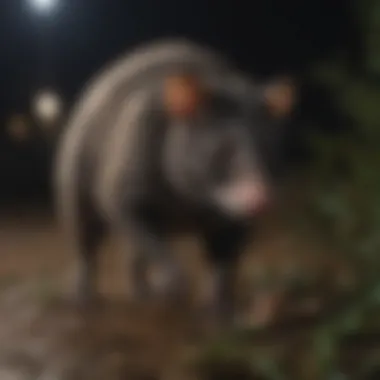 Possum Foraging at Night A possum foraging for food at night, emphasizing its nocturnal behavior and adaptability.