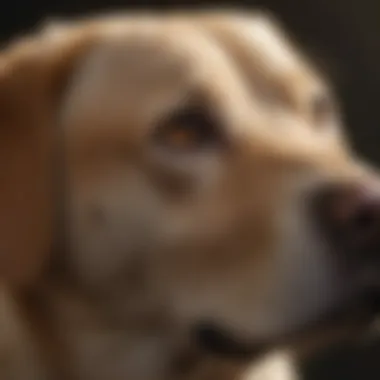 A close-up of a Labrador's expressive eyes