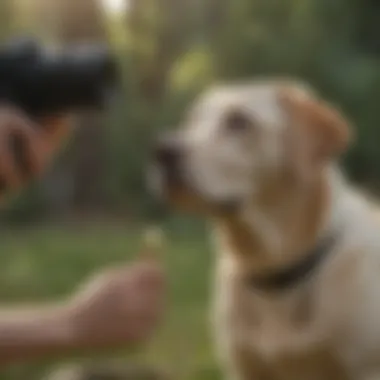 A Labrador Retriever being trained with a clicker